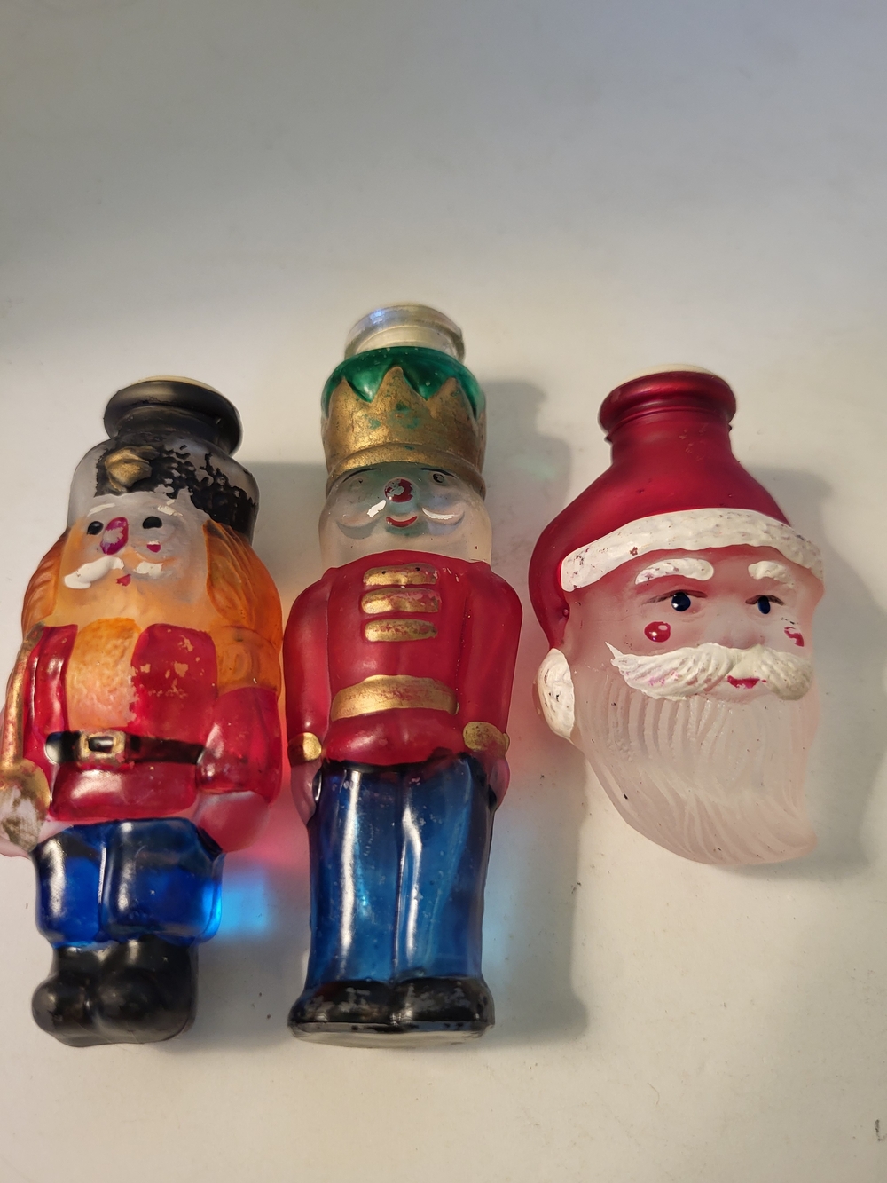 Vintage Red Santa and Nutcracker Glass Christmas Light Covers Lot/3